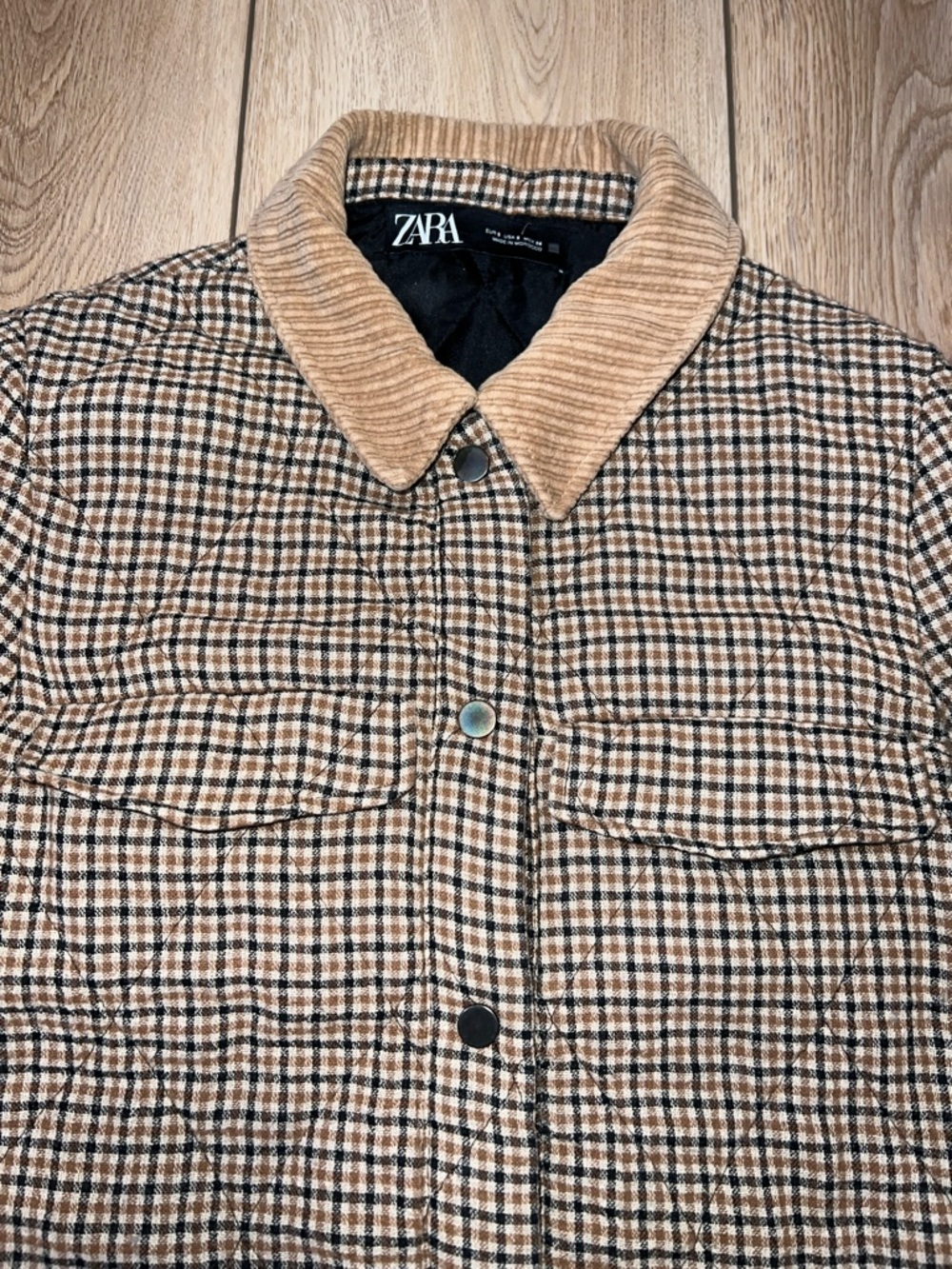 Zara Checked Shirt Jacket with Tan Corduroy Collar - Picture 3 of 16